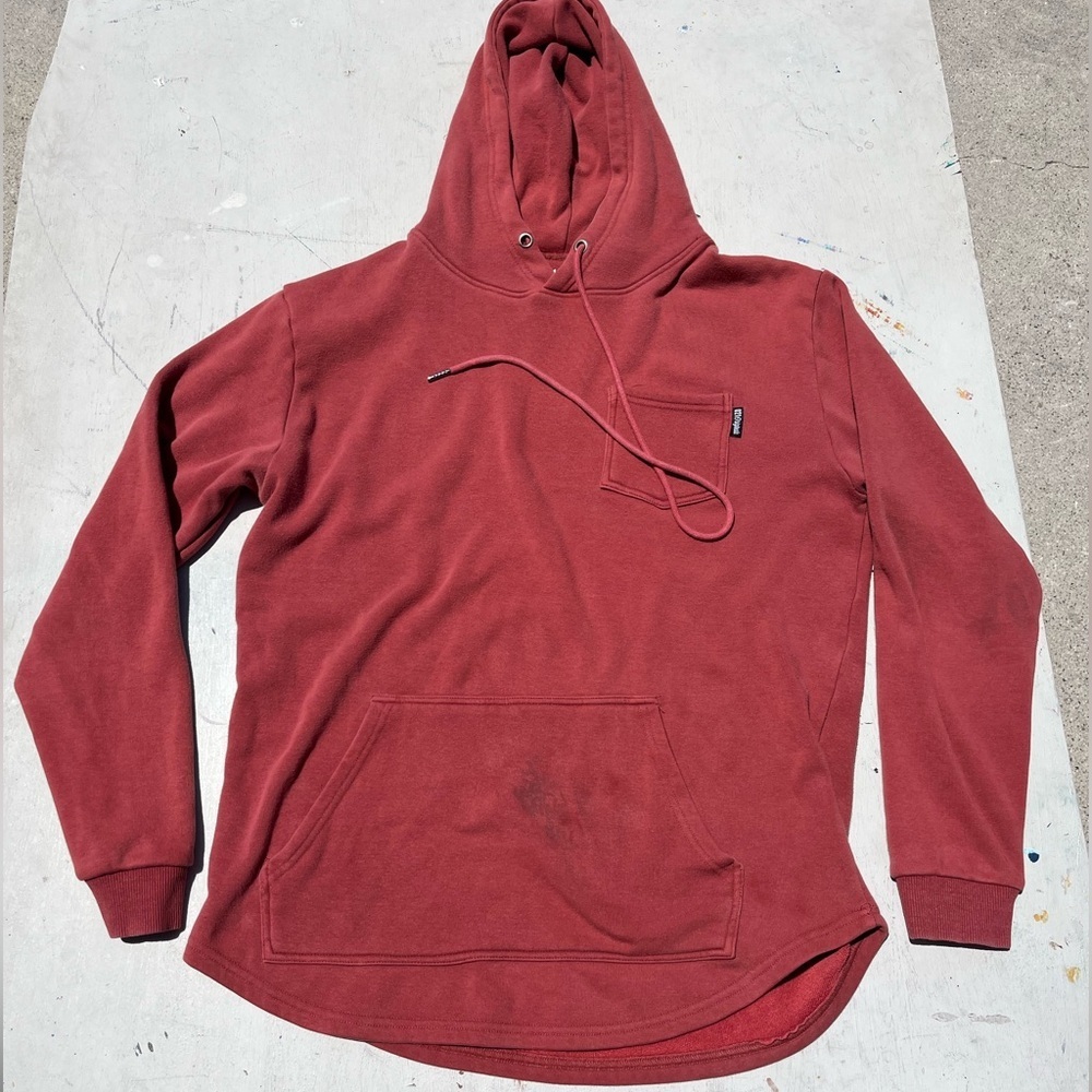 Men's 021 Originals Hoodie Red Solid M Pullover Street Casual STAINED Drop Cut